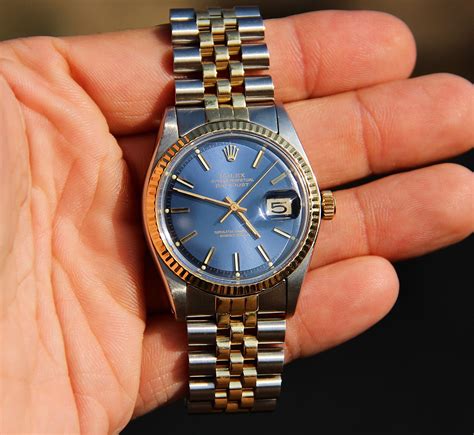 rolex 1600 blue dial|Rolex watch with blue face.